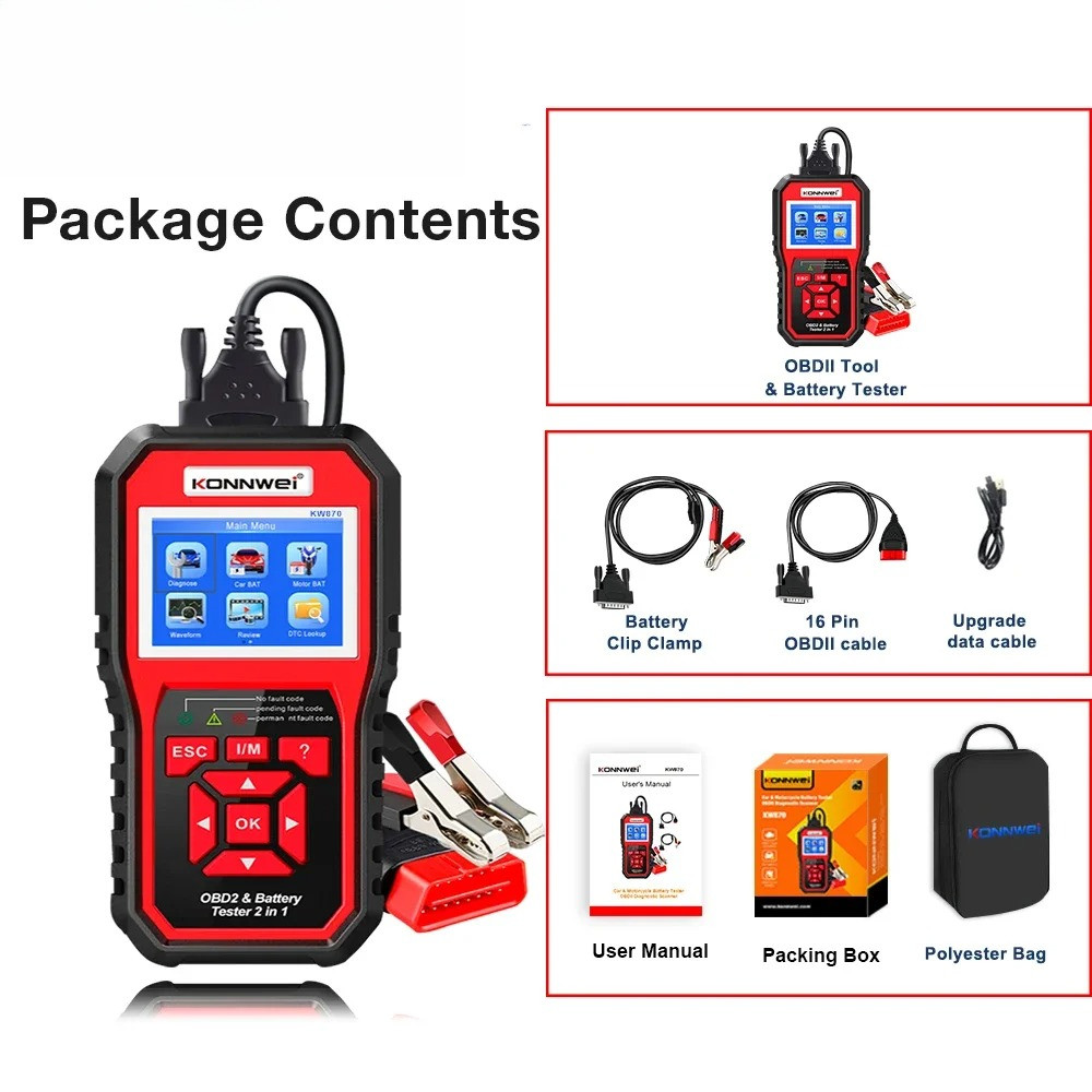 KW870 KW880 KW890 12V Car Battery Tester Analizer Auto agnostic Tool Battery Match 3 in 1 Car OBD2 S