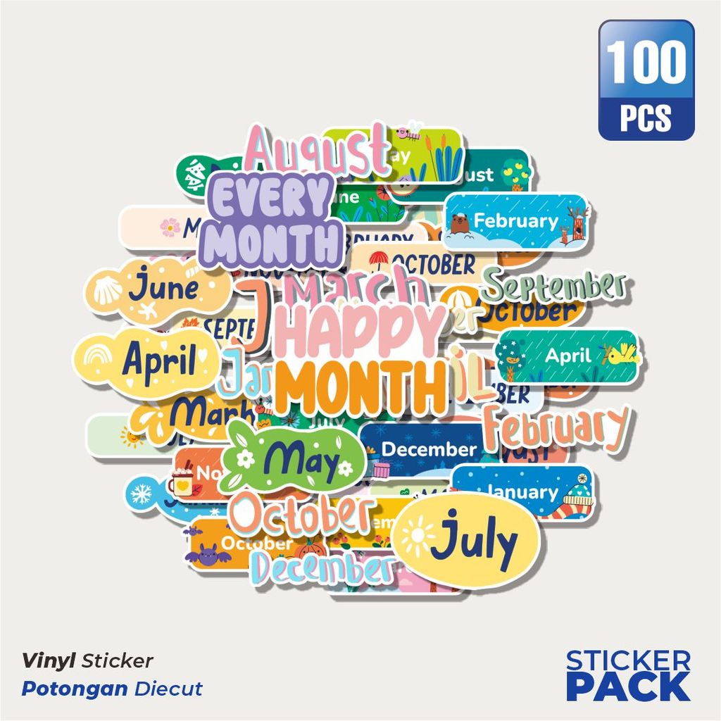 100 PCS MURAH Stiker NAMA NAMA BULAN Waterproof Aesthetic- Untuk Laptop, Motor, dan Helm - Paper Sta