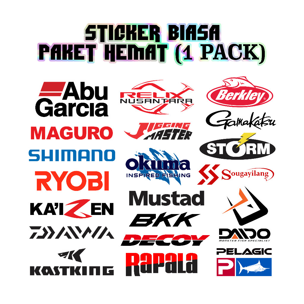 Stiker Pancing Pack Isi 20pcs Logo Brand Mancing Terkenal Murah Stiker Untuk Tackle Box Kayak Kotak 