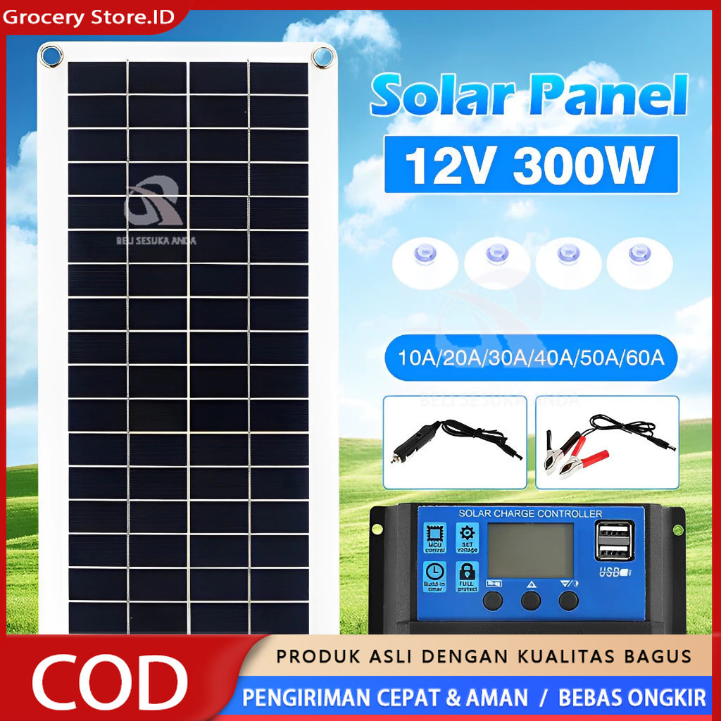 60W-150W Panel Surya Solar Panel + Aki sprayer elektrik 12V12Ah Mono Panel Kristal Mono Panel Surya 