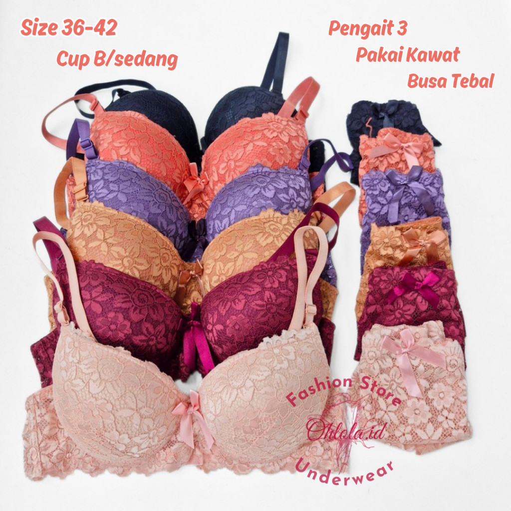 Set Bh Dan Celana Dalam Wanita Sexy Premium Motif Renda Busa Tebal