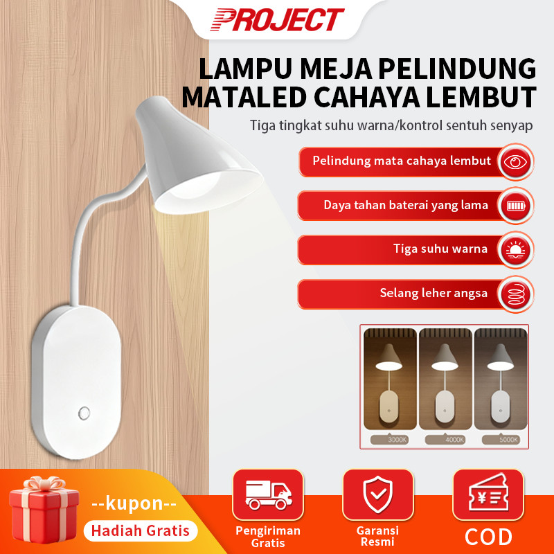 PJT Lampu Belajar Pelindung Mata LED Lampu Kepala Tempat Tidur Kamar Tidur Pengaturan Tiga Warna Cah