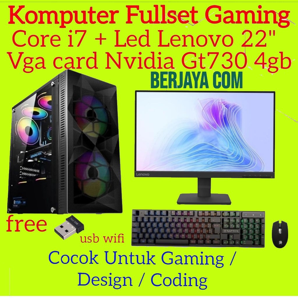 Full Set I7 Gen 3 - Lenovo 22" - Vga Nvidia Geforce GT730 4gb - 16gb Ram - 500gb Ssd - Pc Rakitan - 