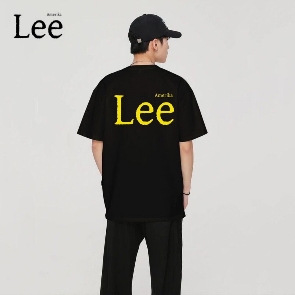 Kaos Lee Pria Hitam dengan Logo Kuning Menonjol, Terbuat dari Katun Murni Berkualitas - Gaya Kasual 