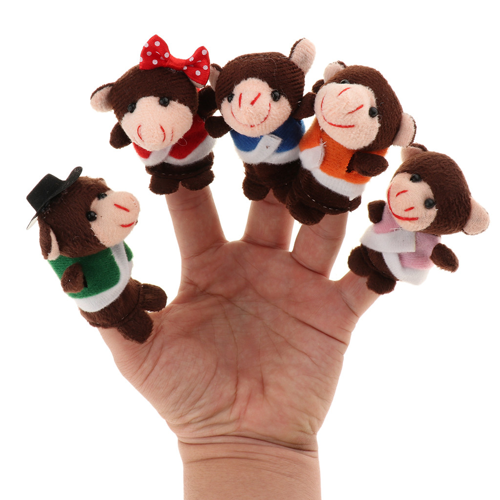 Finger Puppets Set, Five Little Monkeys Jumping on the Bed with Mommy Monkey and Doctor Monkey Plush