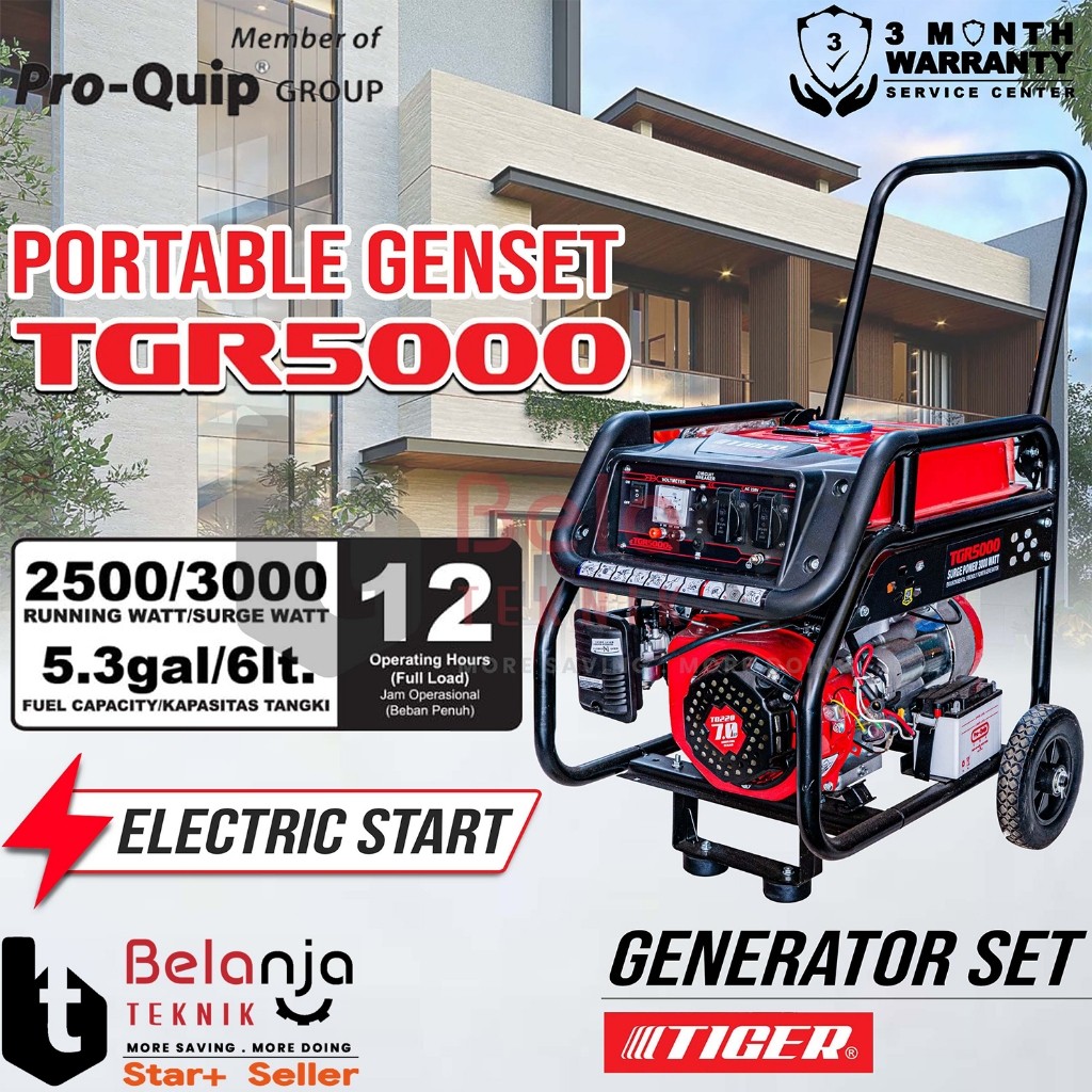 Mesin Generator Tiger TGR 5000 Genset Bensin 2500 Watt TGR5000 Genset Recoil Starter
