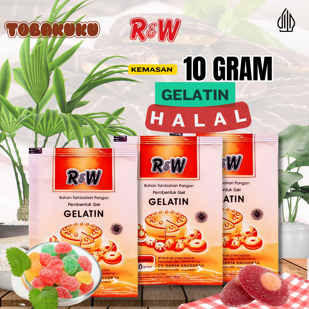 Gelatin Bubuk Gelatin Powder Halal Bahan Kue Rajawali R&W 10gr