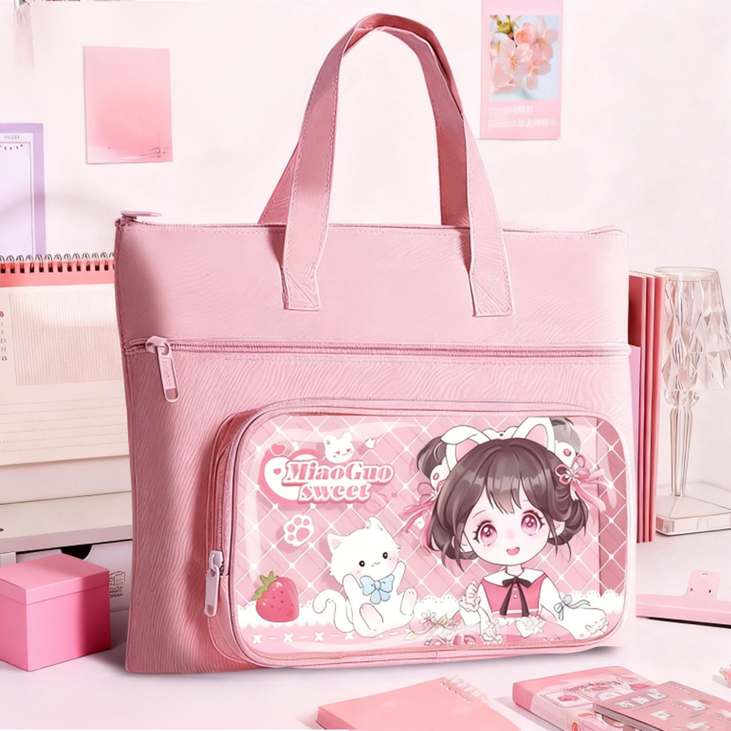 Tas Sekolah & Les dari Bahan Kanvas - Tas Jinjing Anak Kapasitas Besar untuk Buku, PR, dan Dokumen