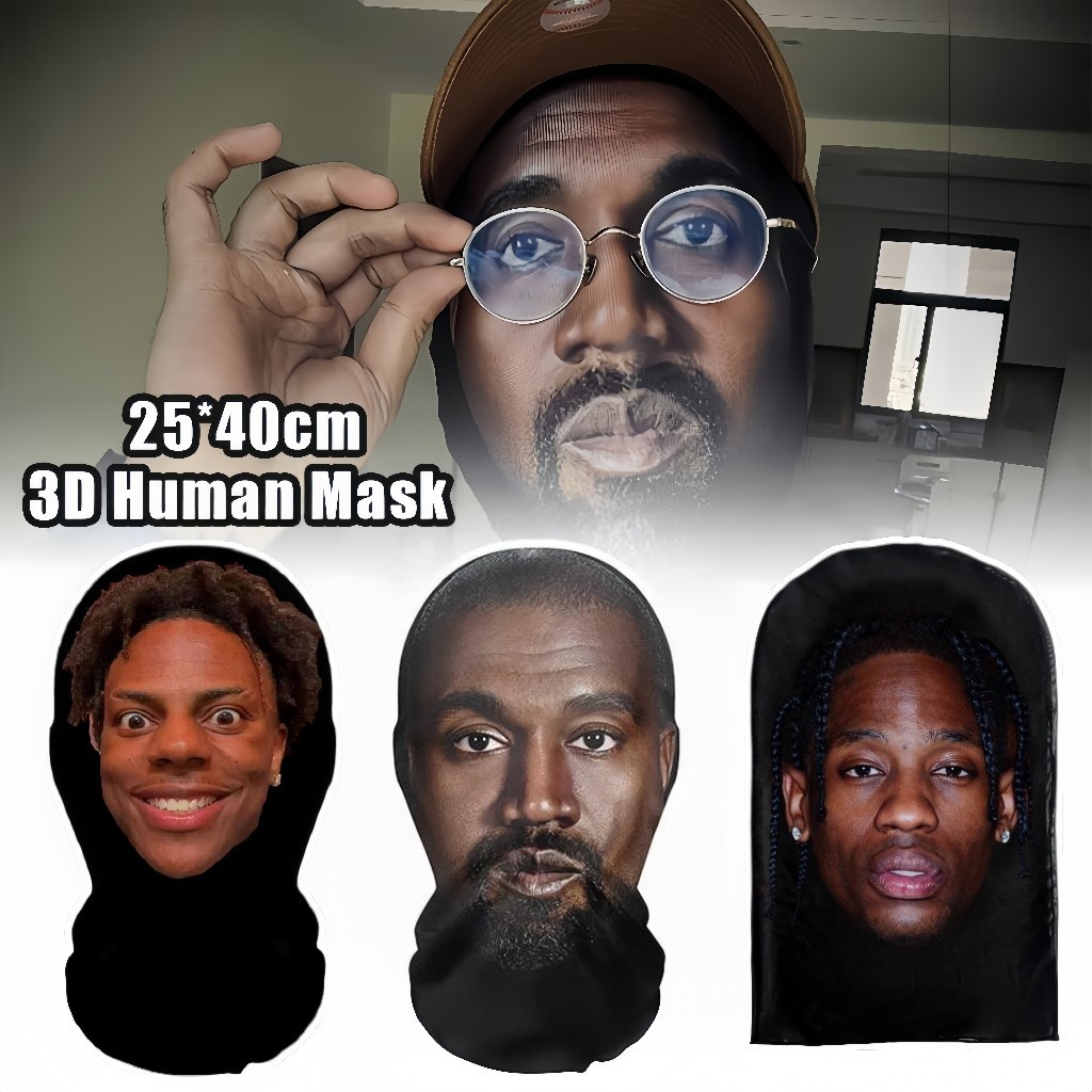 Mainan Motor Topeng 3D Printing/Topeng Wajah Travis Scott Kanye IShowSpeed Bahlil Lahadalia Realisti