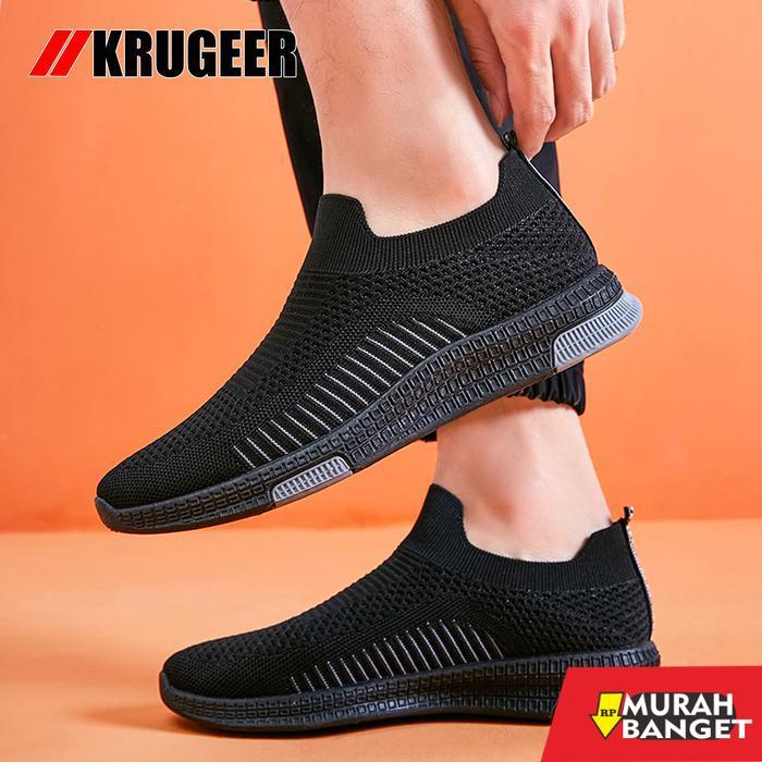 Krugeer Sepatu Pria Sneakers Impor Slip On Kasual dan Sporty KG-002 - HitamList Putih, 44