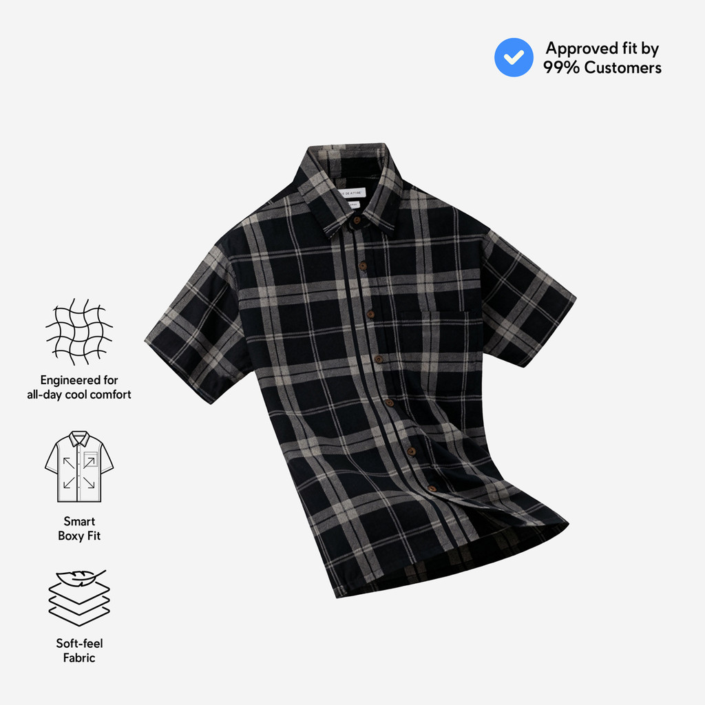 TENUE Kemeja Flannel Lengan Pendek - College - Navy Grey