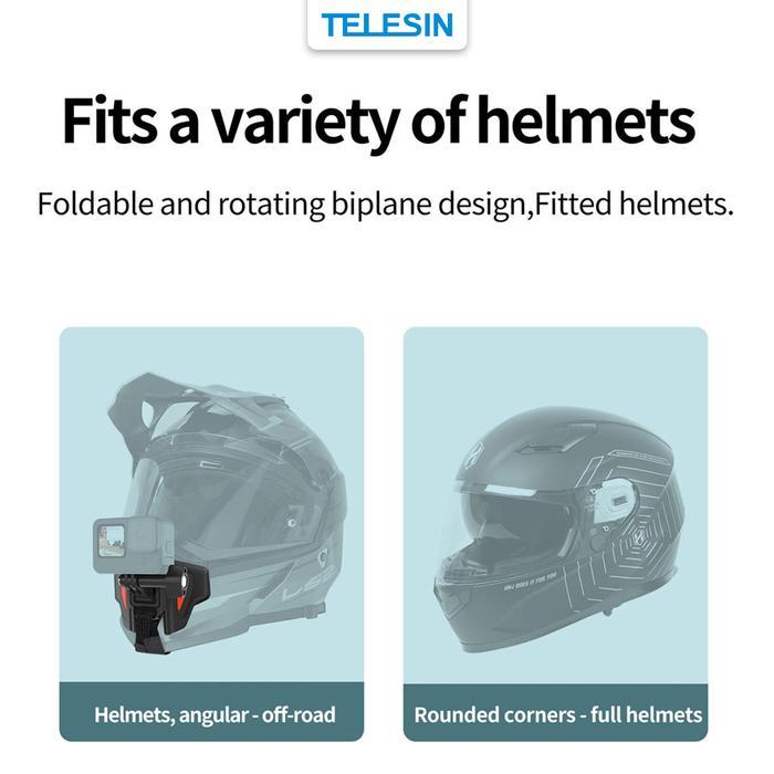 TELESIN Helmet Chin Mount Bracket Helm Mounting Strap Motor MotoVlog MERAH For Action Cam Camera Kam