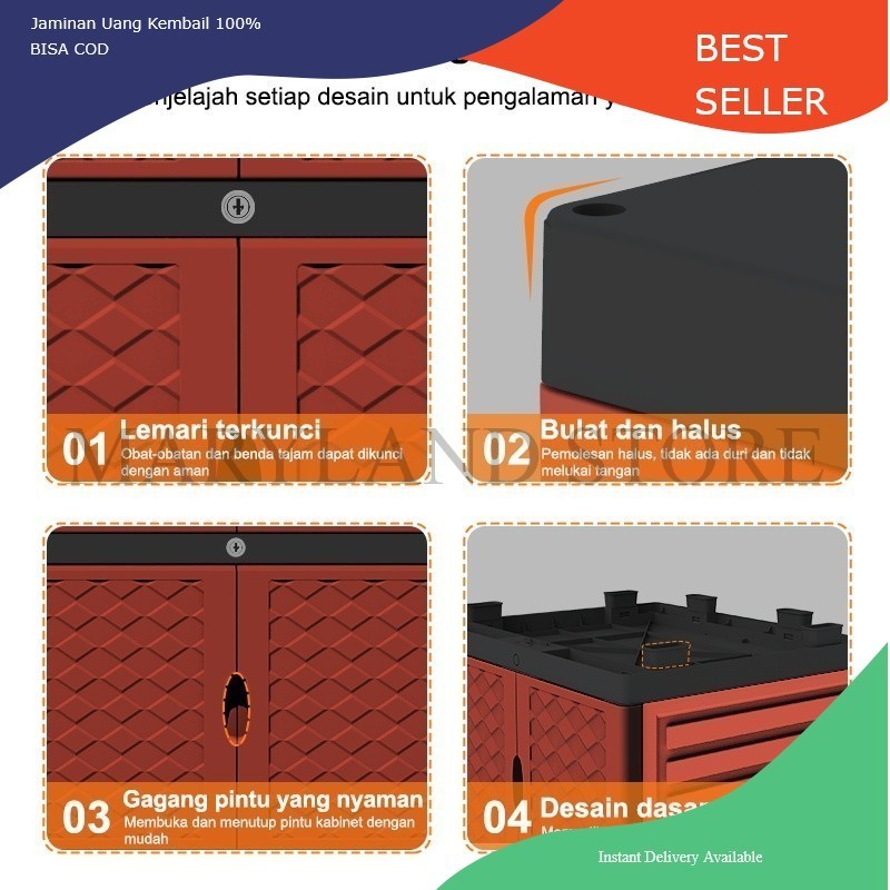 MRLN LOKER PLASTIK 4 SUSUN - Lemari Pakaian Portable dengan Laci, Anti Rayap, Mudah Dipasang