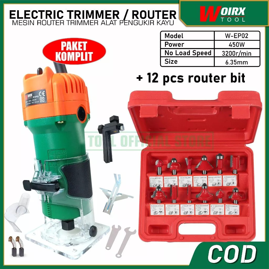 WOIRX TOOL Mesin Router Trimmer Alat Pengukir Kayu Mata Profile Router Bit 6.35mm