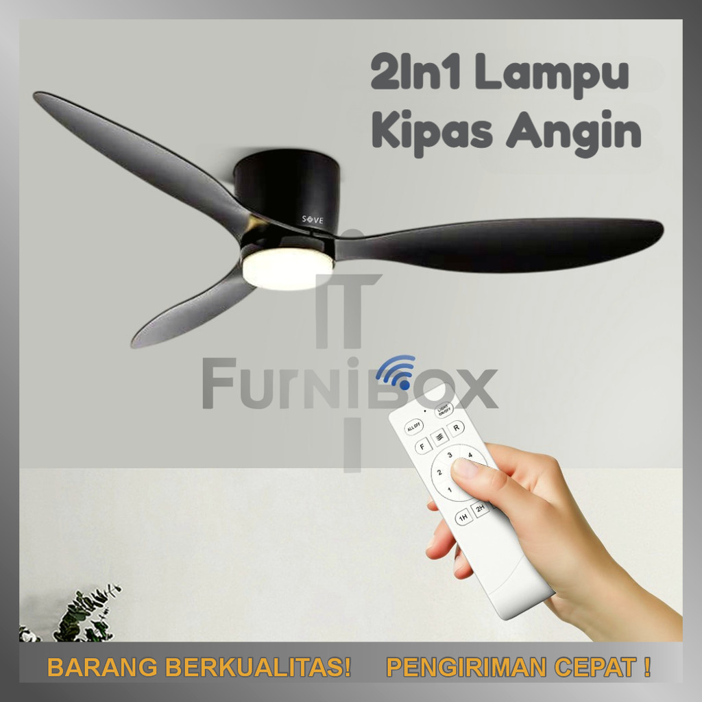 Kipas Angin Lampu Gantung Plafon Aeshtetic Tri Color Remot Control Ceiling Fan 42 52 Inch