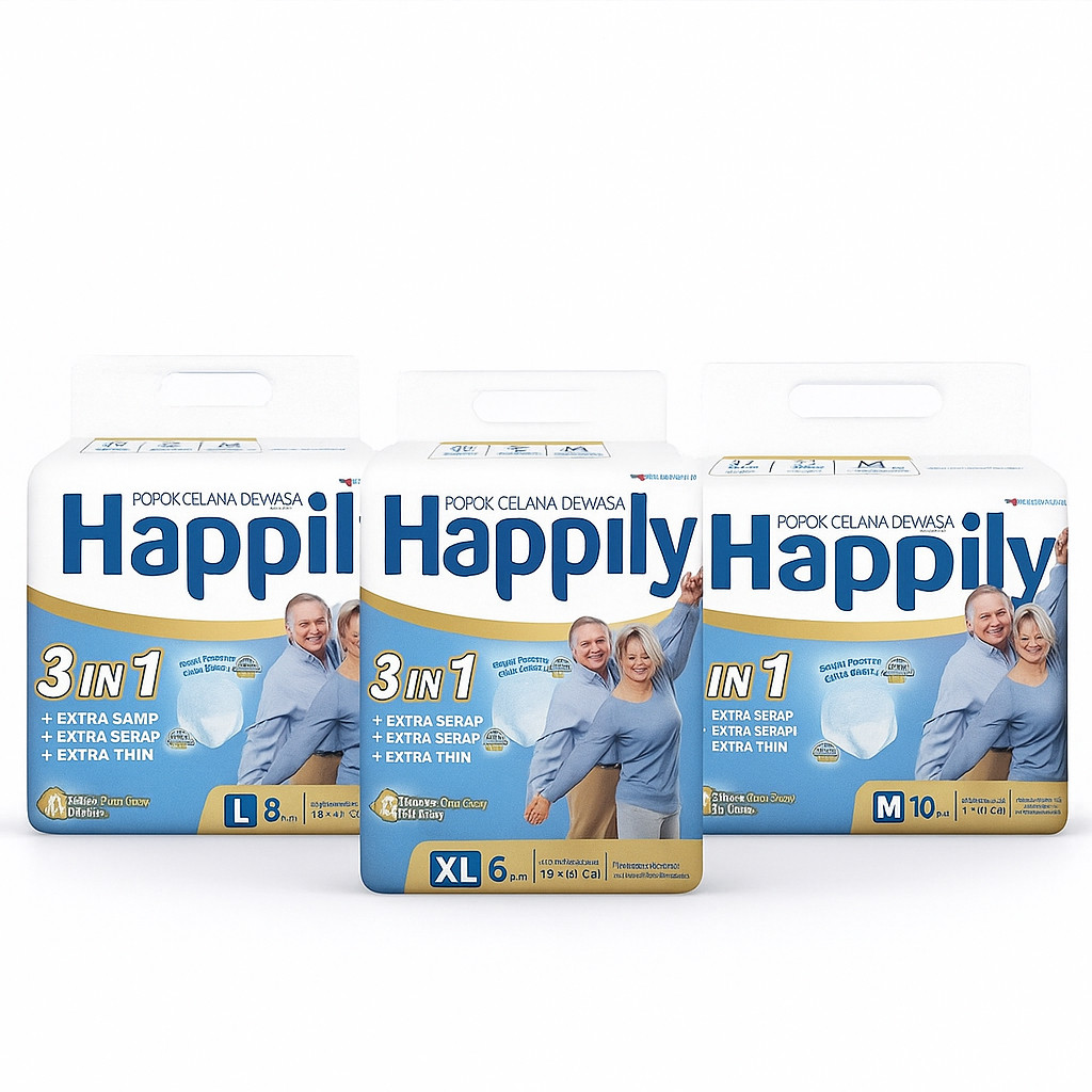 HAPPILY PANTS BAG POPOK DEWASA CELANA ORANG TUA DIAPERS M L XL 10 8 6 M10 L8 XL6 ADULT PREMIUM DIAPE