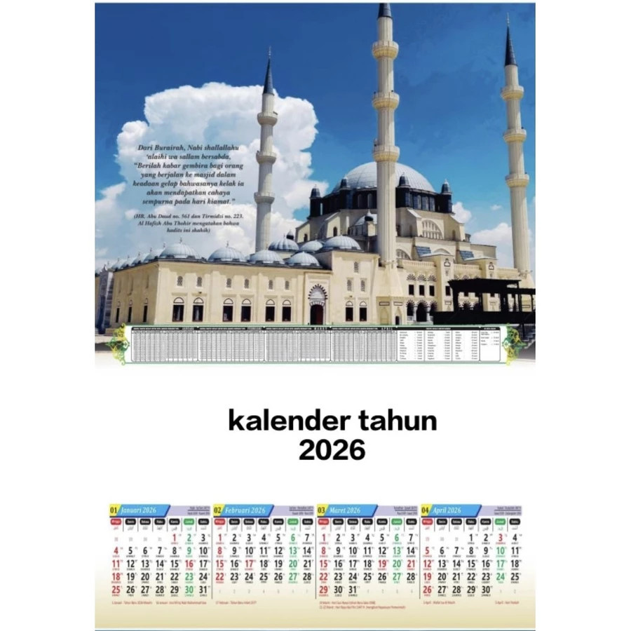 CGN - Kalender Tahun 2026 Kalender Dindiing Masjid triwulan 3 lembar 4 bulanan Ao 139 gambar masjid 