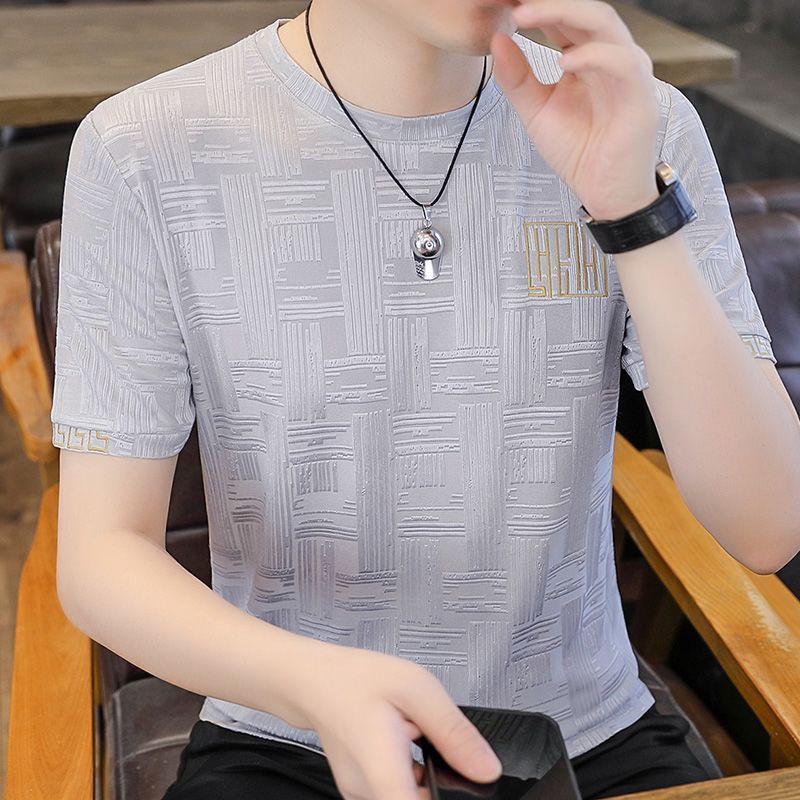 Kaos lengan pendek pria kaos atasan sutra es versi Korea