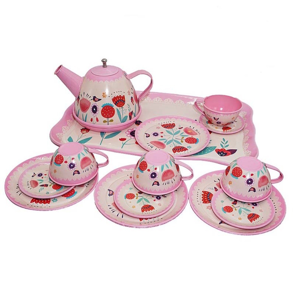 Role Play Simulation Tea Set Tablee Early Education Teapot Kitchen Toy Metal Material Play House Aft