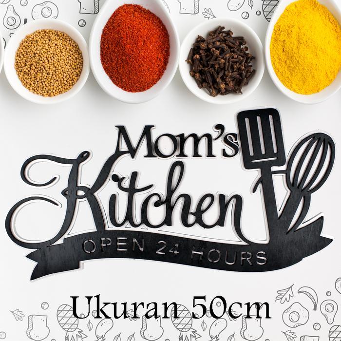 Hiasan Dinding Dapur Skandinavian Kitchen Mom Laser Cutting Ukuran 50cm - hitam putih