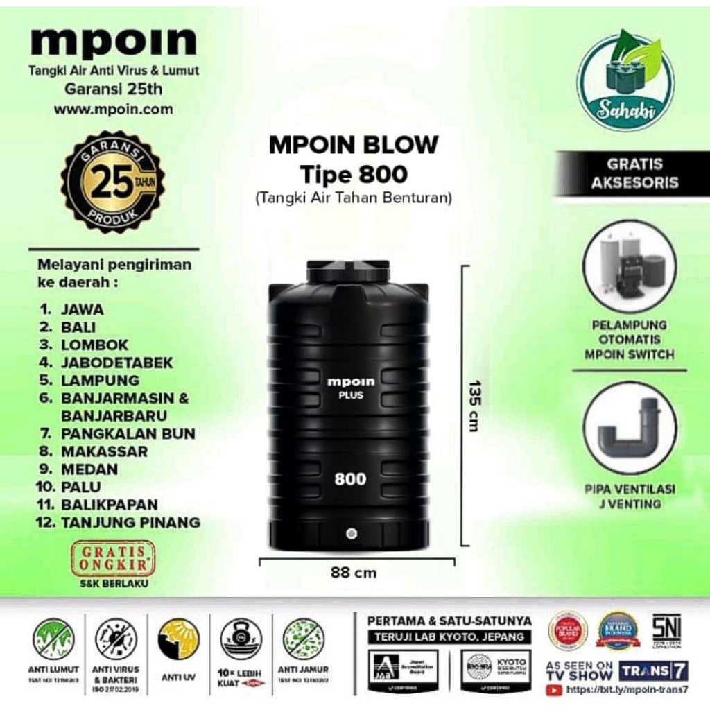 Tandon Air / Toren Air / Tangki Air Mpoin 800 Liter Invoice