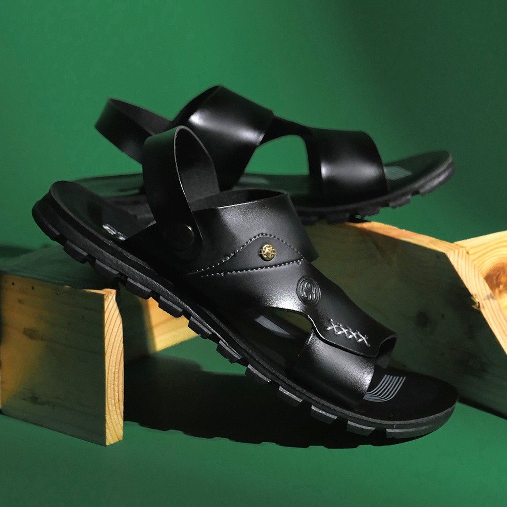 Sandal Pria Kulit Asli Impor Slip On Trendy Terbaru Model Open TOP