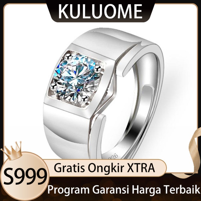 KULUOME Cincin Pria Moissanite Klasik Cincin Pria Gaya Korea Halus Cincin Fashion Pria Korea s999