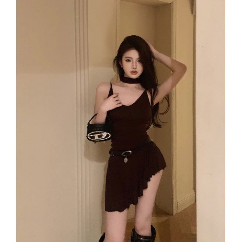 Dress Angin ketat  suspender pendek mode musim panas anak-anak gaun ramping tidak teratur