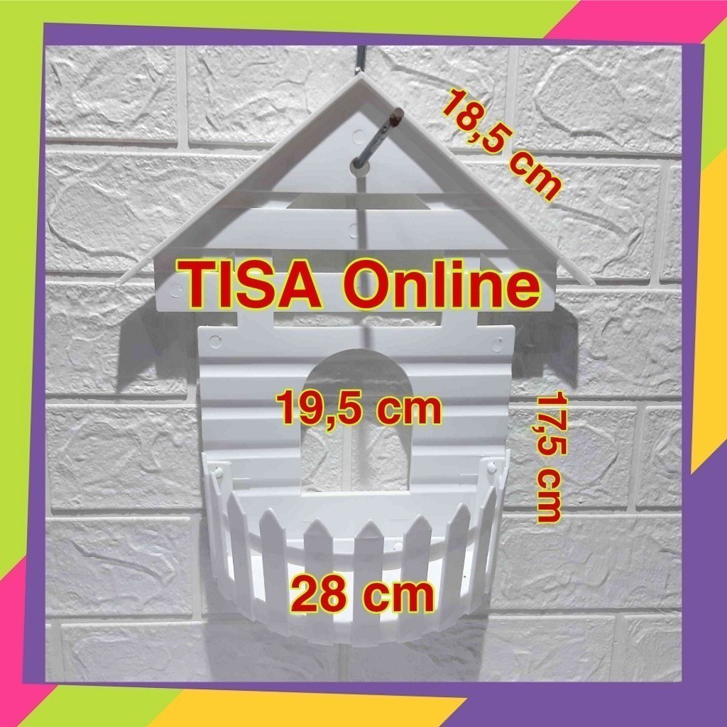 1017D1 / Pot bunga plastik gantung putih model atap rumah & pagar / Pot bunga plastik tanaman Artifi