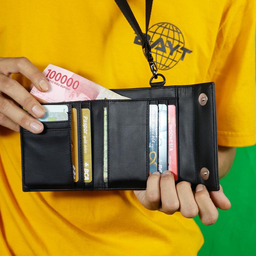 promo  -BAYT | Dompet pria MAKHZAN dompet kartu kulit hanging wallet uang - hitam