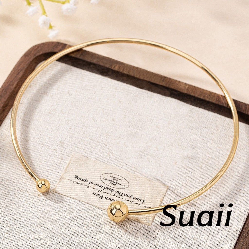 [Suaii] Kalung Choker Terbuka dengan Bentuk Bola Pendek Gaya Minimalis A449