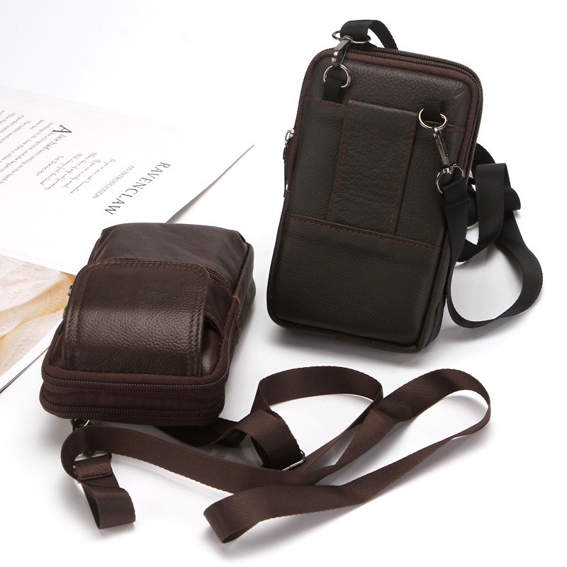 Tas hp selempang pinggang kecil kulit asli multifungsi pria import 6 7 inch