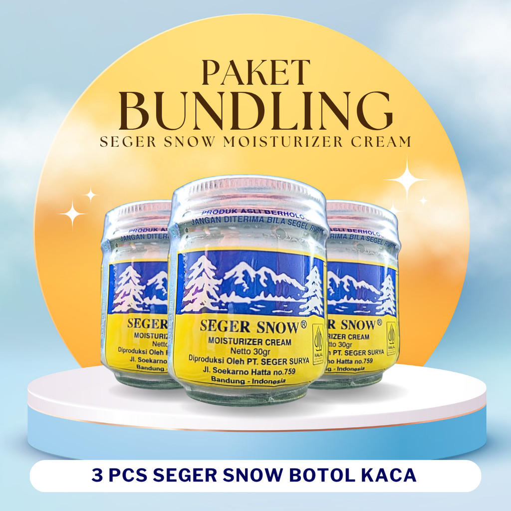 Paket Bundling Murah 3 PCS SEGER SNOW Moisturizer Cream 30gr (BOTOL KACA)  | Cerah, Lembut, Glowing