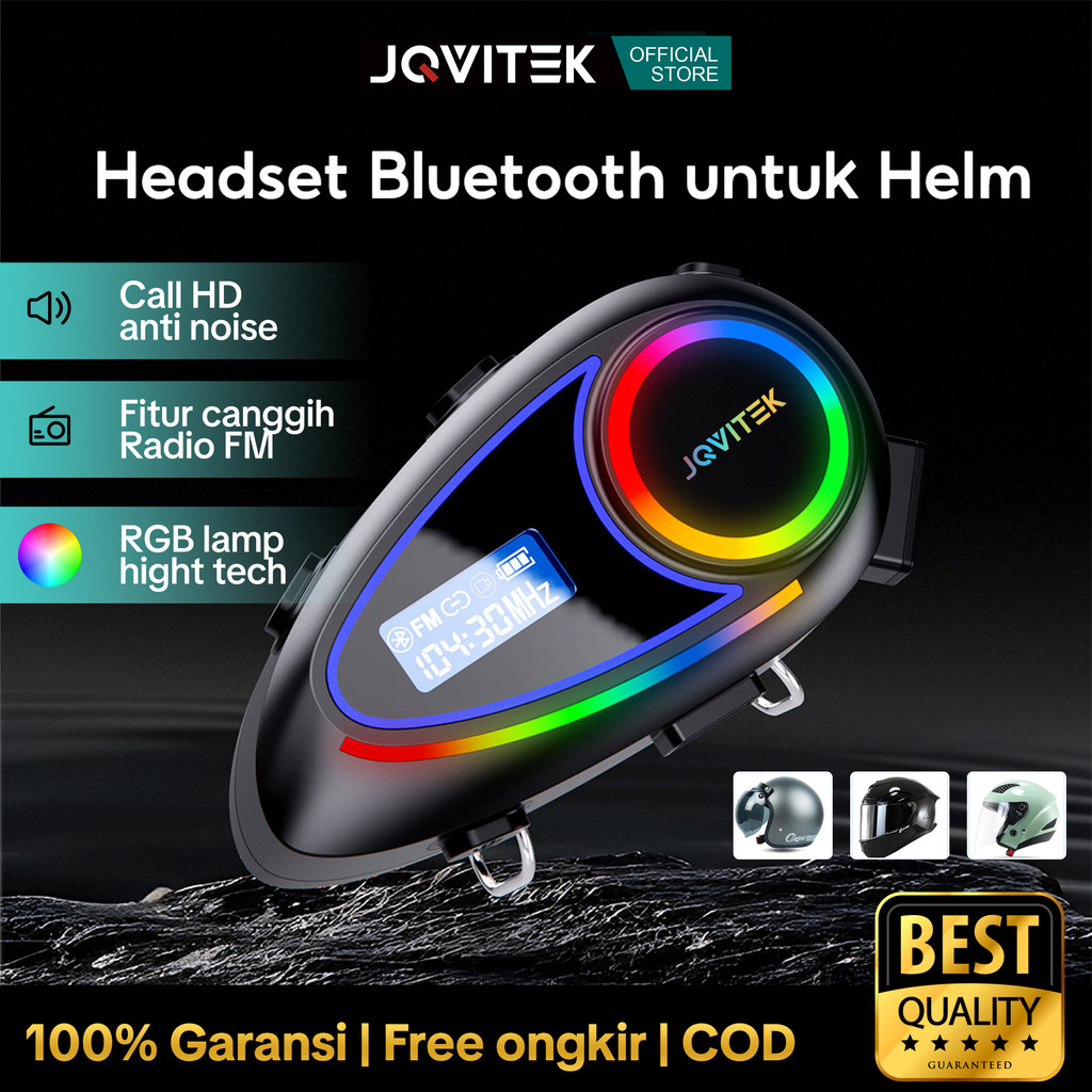 Jqvitek Helm Intercom Radio FM Intercom Bluetooth Earphone Helm dengan Radio FM Intercom Grup LED RG