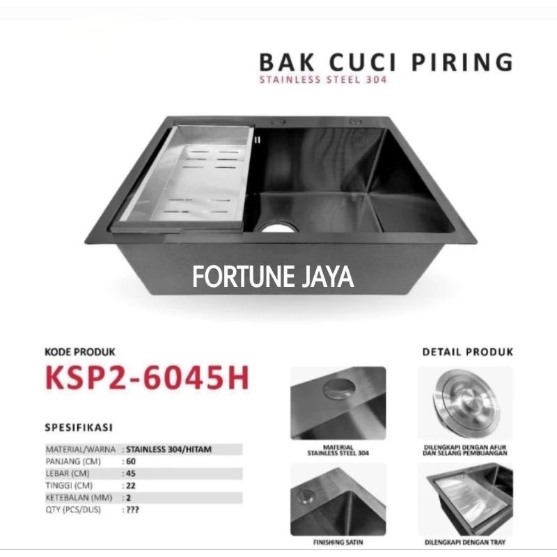 SET KITCHEN SINK STAINLESS HITAM 1 LUBANG 6045 / BAK CUCI PIRING STAINLESS HITAM BLACK SET 1 LUBANG 