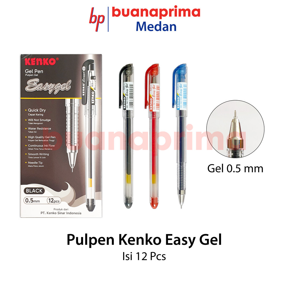 Pulpen KENKO EASY GEL 1 PACK isi 12 pcs Hitam Biru Merah Pen Cair