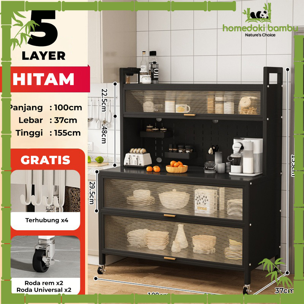 Homedoki Bambu-Homedoki Lemari Dapur Minimalis/Rak Dapur/Lemari Piring/Rak Dapur Serbaguna/Rak