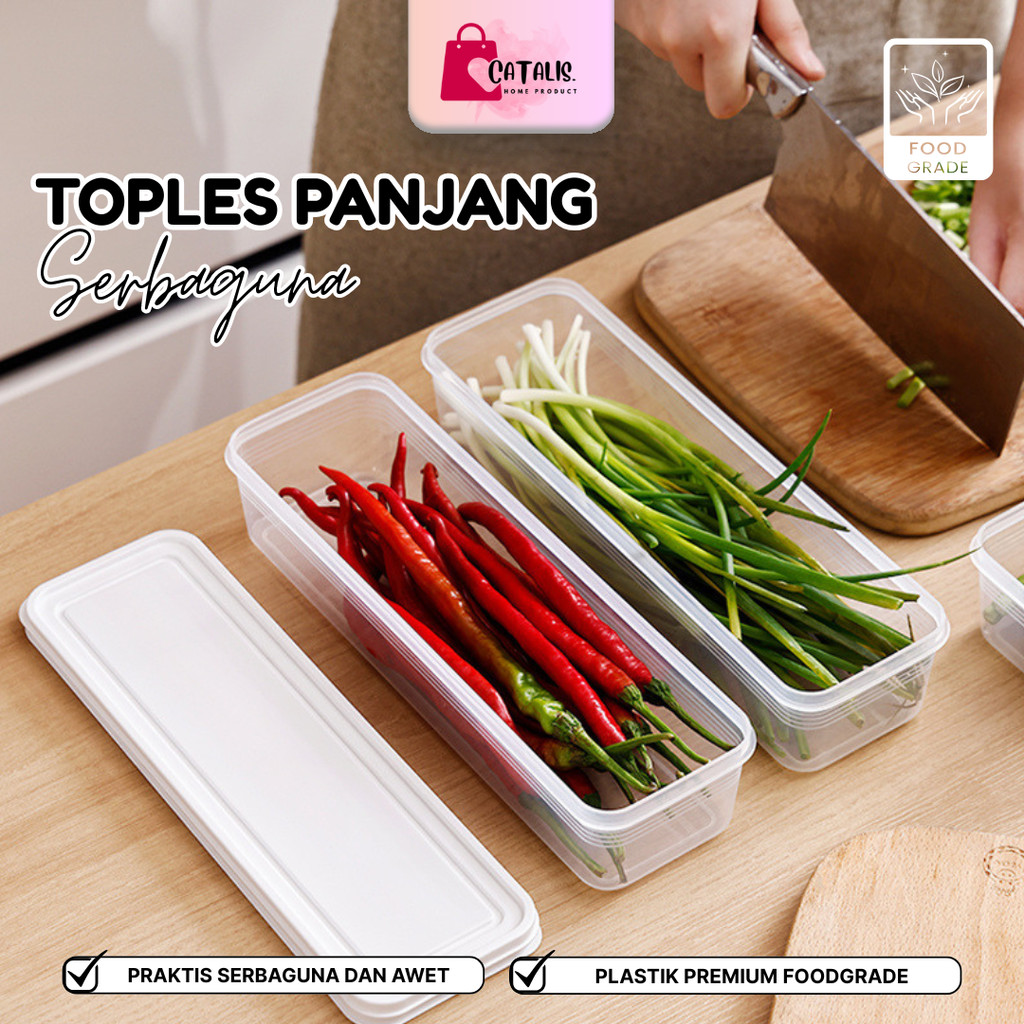 Catalis Toples Plastik Panjang Serbaguna Wadah Plastik Panjang Simpan Spaghetti Mie Snack Container 