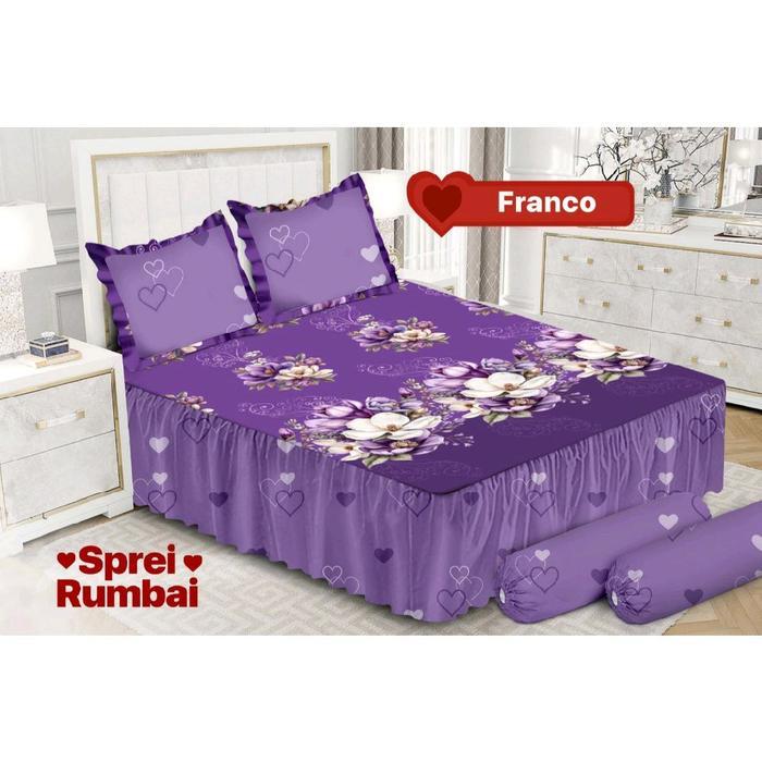 Sprei rumbai Emilia(Bonita)180x200/king size motif franco -bunga ungu/Sprei bonita rumbai murmer - B