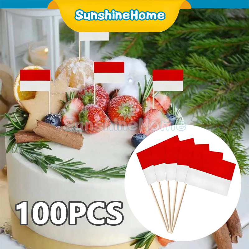 Tusuk Gigi Bendera 100pcs Topper Tusuk Gigi Indonesia Topper Bendera Merah Putih Negara Cupcake Topp