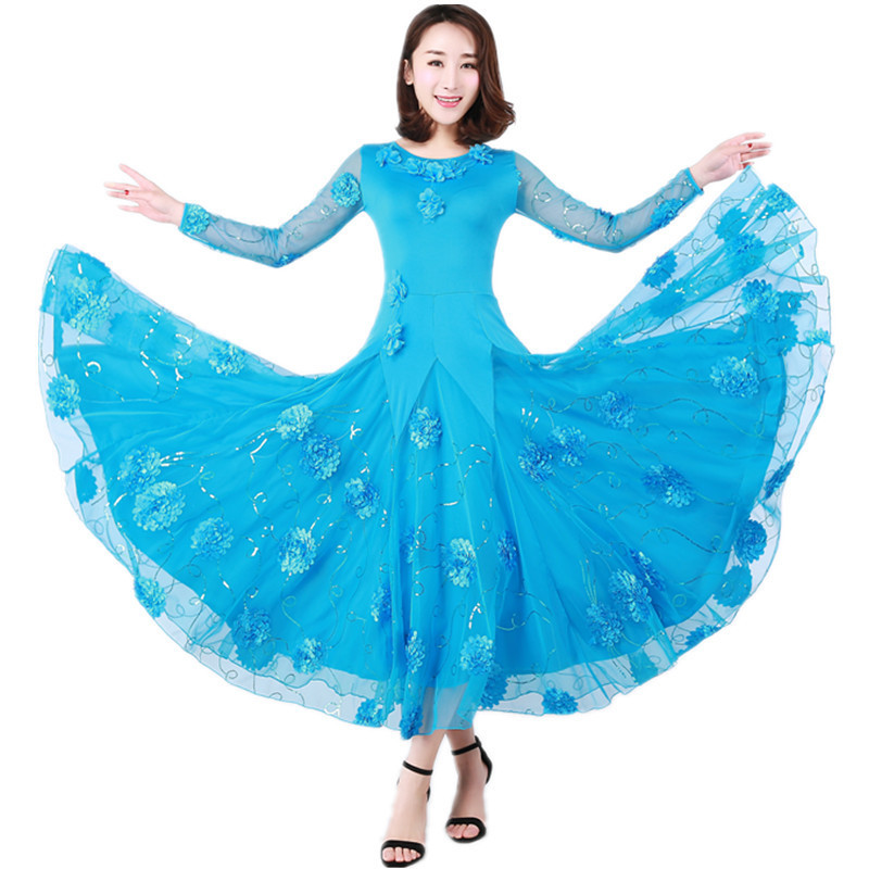 Modern Lace Dance Dress Waltz Flared Dress Ballroom Dance Dress Social Dance Costume Tango Dance Cos