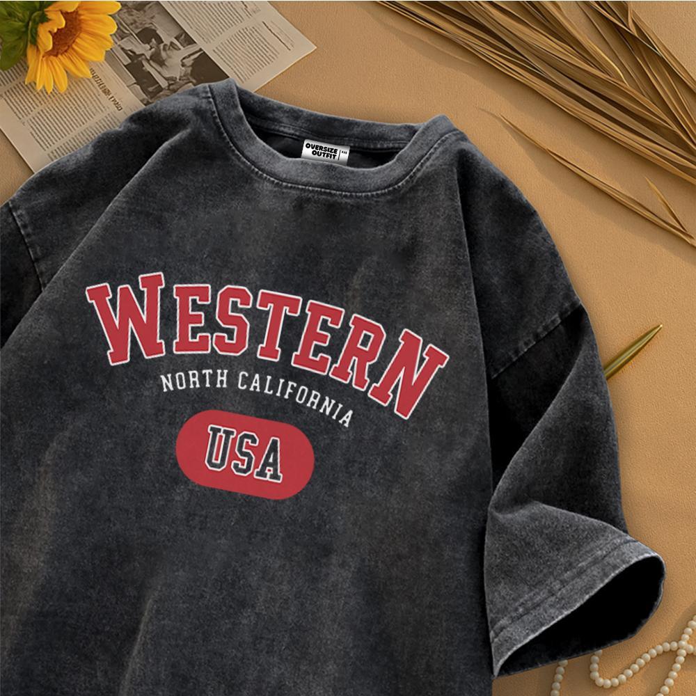 Louis - Tshirt Kaos Lengan Pendek | Motif Western | Kaos Oversize Black Washed | Bahan  Cotton