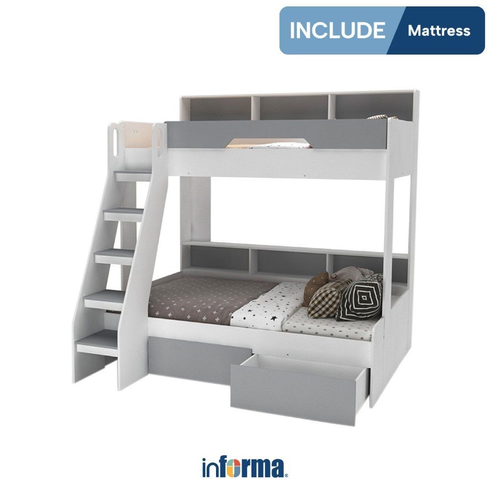 Informa Darren Set Bunkbed Anak Dengan Tempat Penyimpanan - Putih Tingkat Ranjang 2 Susun Perlengkap