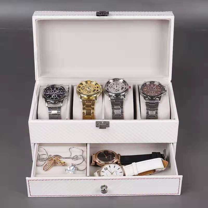 Carbon fiber doublelayer watch box, jewelry watch storage box 4git doublelayer watch box