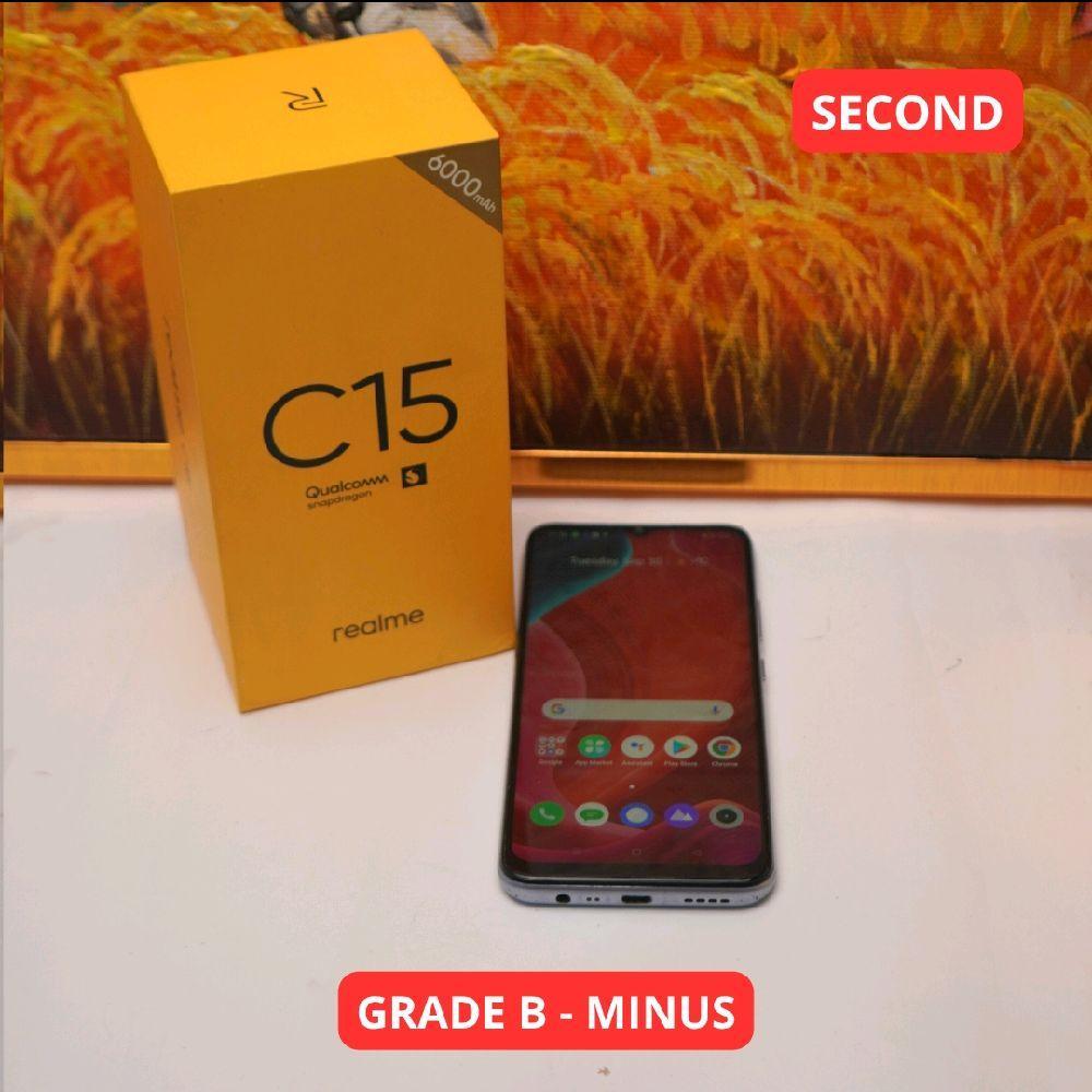 REALME C15 4/64 GB GRADE B - MINUS HP SECOND ORIGINAL SINAR MUTIARA CELL