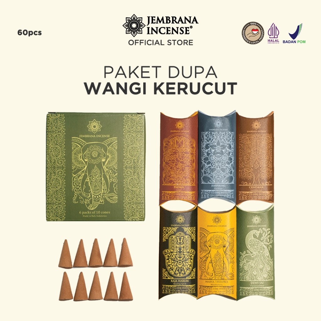 Jembrana Incense - Paket Dupa Wangi Kerucut Bakar khas Bali - 60 pcs Mix Campur Aroma Murah