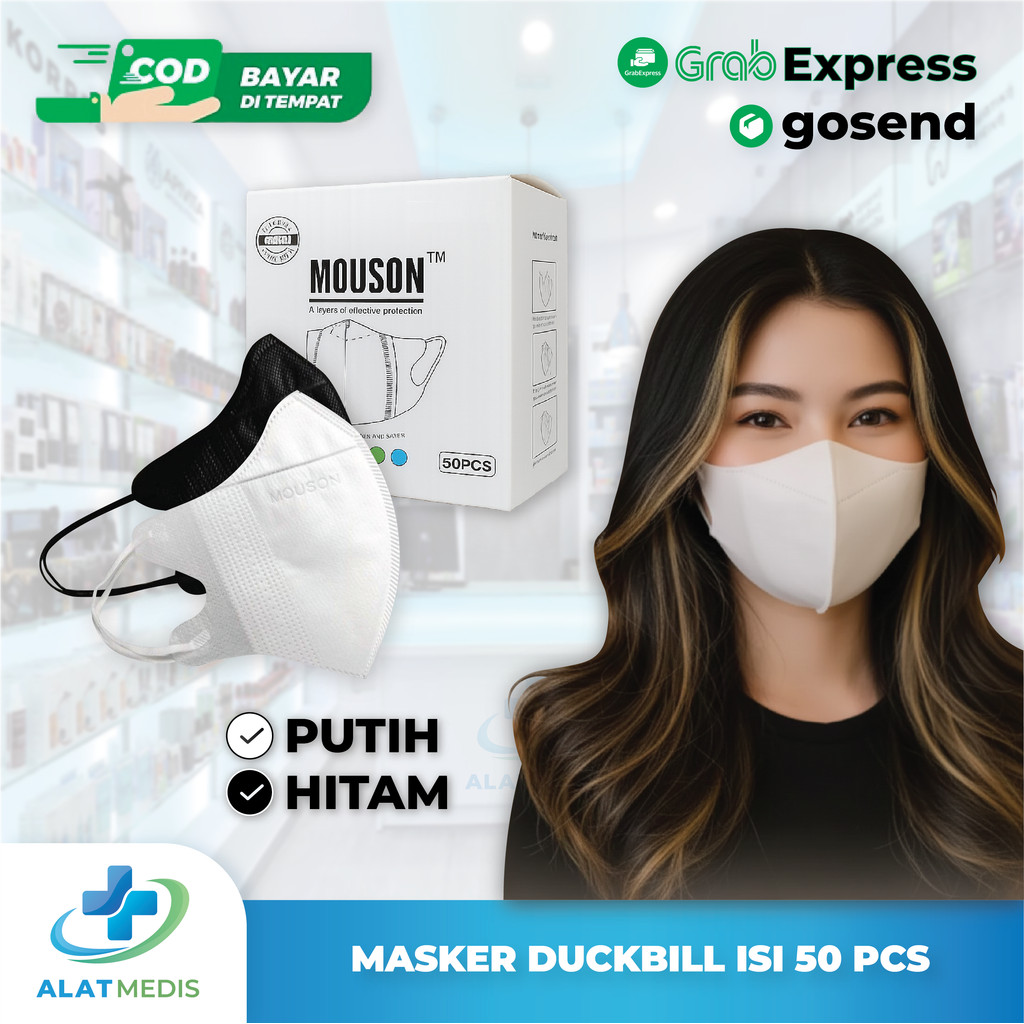 MOUSON Masker 4 Lapis Pelindung Masker Dewasa Box 4 Ply Earloop Isi 50pcs / Masker Duckbill / Masker