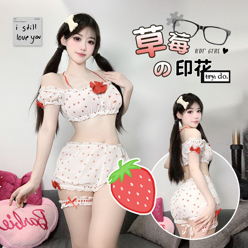 LI-04 kostum cosplay hati dot heart love polkadot lolita wanita baju tidur mini