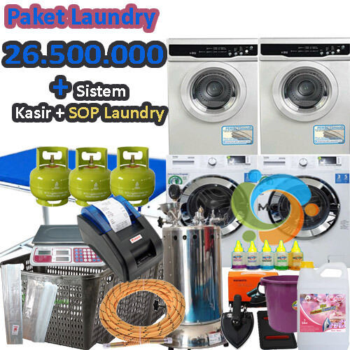 PROMO SALE 11.11 Paket Usaha Laundry Kiloan 2 Pasang Mesin Cuci dan Pengering dan Kelengkapan Laundr