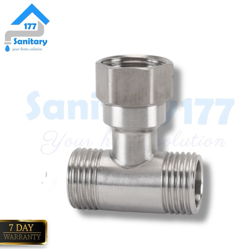 TERLARIS Nepel T Ring putar Stainless 304 TS18- naple tee shower  kran  1/2 inch fitting mur sambung